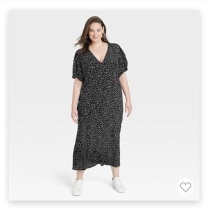 NWOT A New Day a puff short sleeve dress - black with white hearts XXL